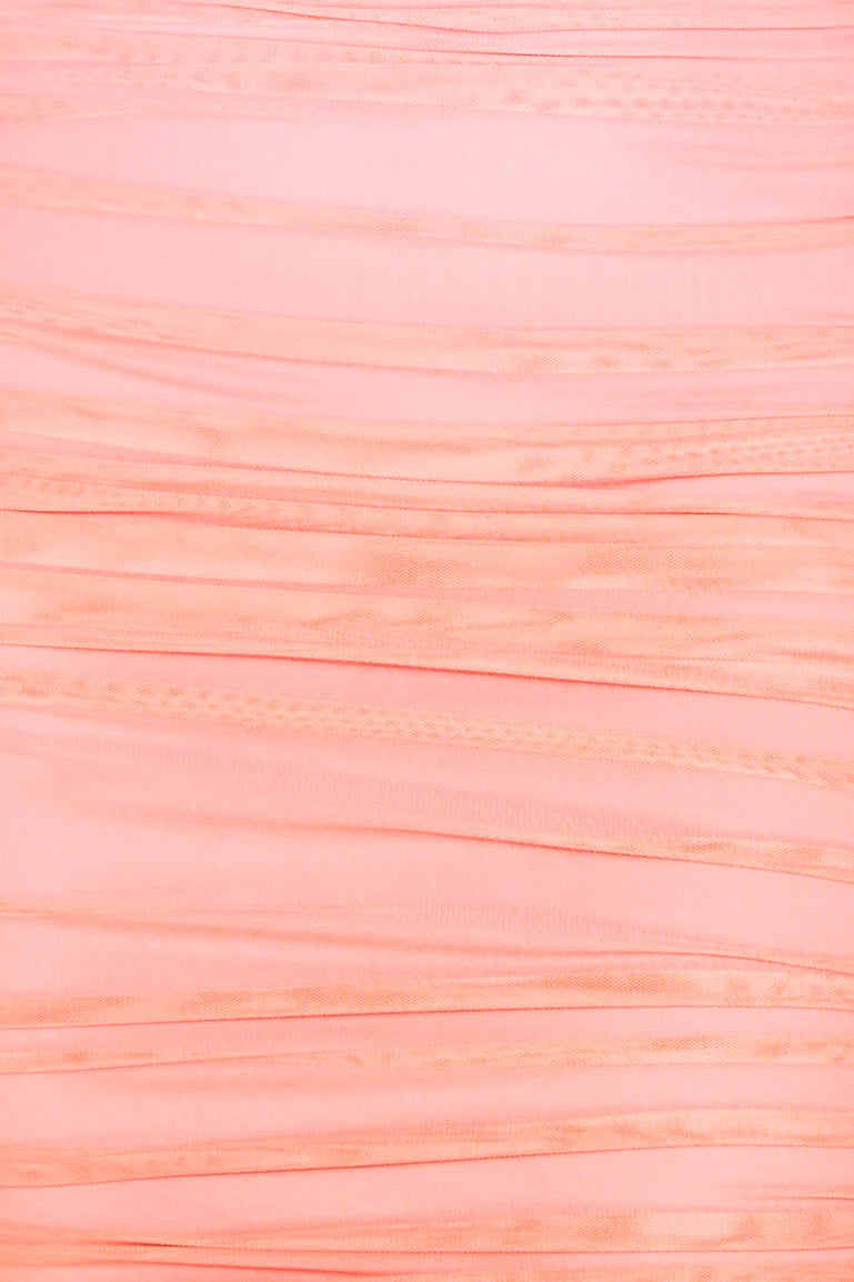 Sun Is Setting One Shoulder Mesh Maxi Dress Pink
