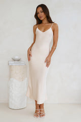 Sophisticated Satin Slip Midi Dress Champagne
