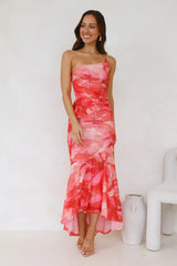Totally Fabulous One Shoulder Mesh Maxi Dress Print