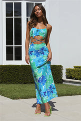 RUNAWAY Stelani Midi Dress Blue Floral