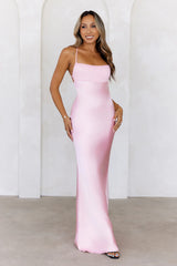 Welcome Fashionista Satin Maxi Dress Pink