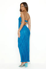 Wearing This Tonight Plisse Strapless Maxi Dress Blue