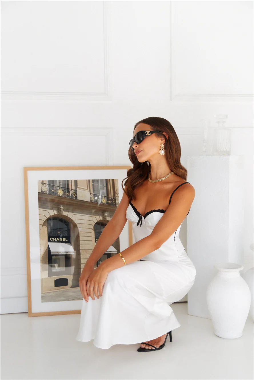 Enchanting Muse Satin Maxi Skirt White
