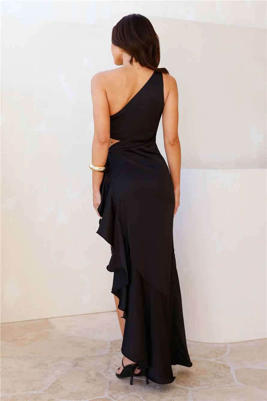 In My Glamour Satin Maxi Dress Black
