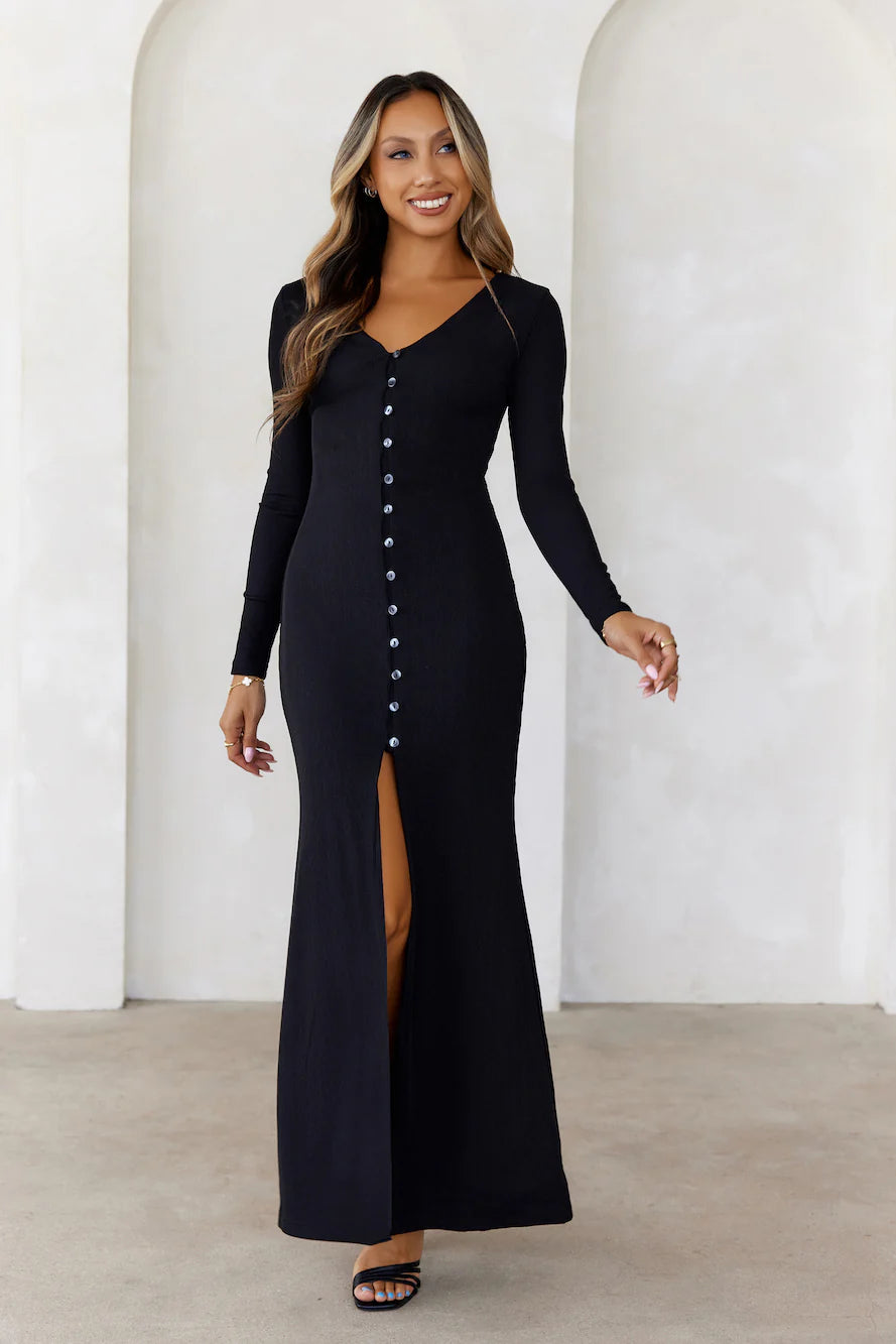 Your Style Guide Long Sleeve Maxi Dress Black