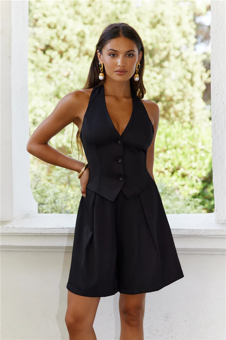 Next Level Up Halter Vest Top Black