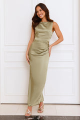 Twilight Affair Satin Maxi Dress Sage