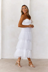 Refined Radiance Strapless Mesh Midi Dress Ivory