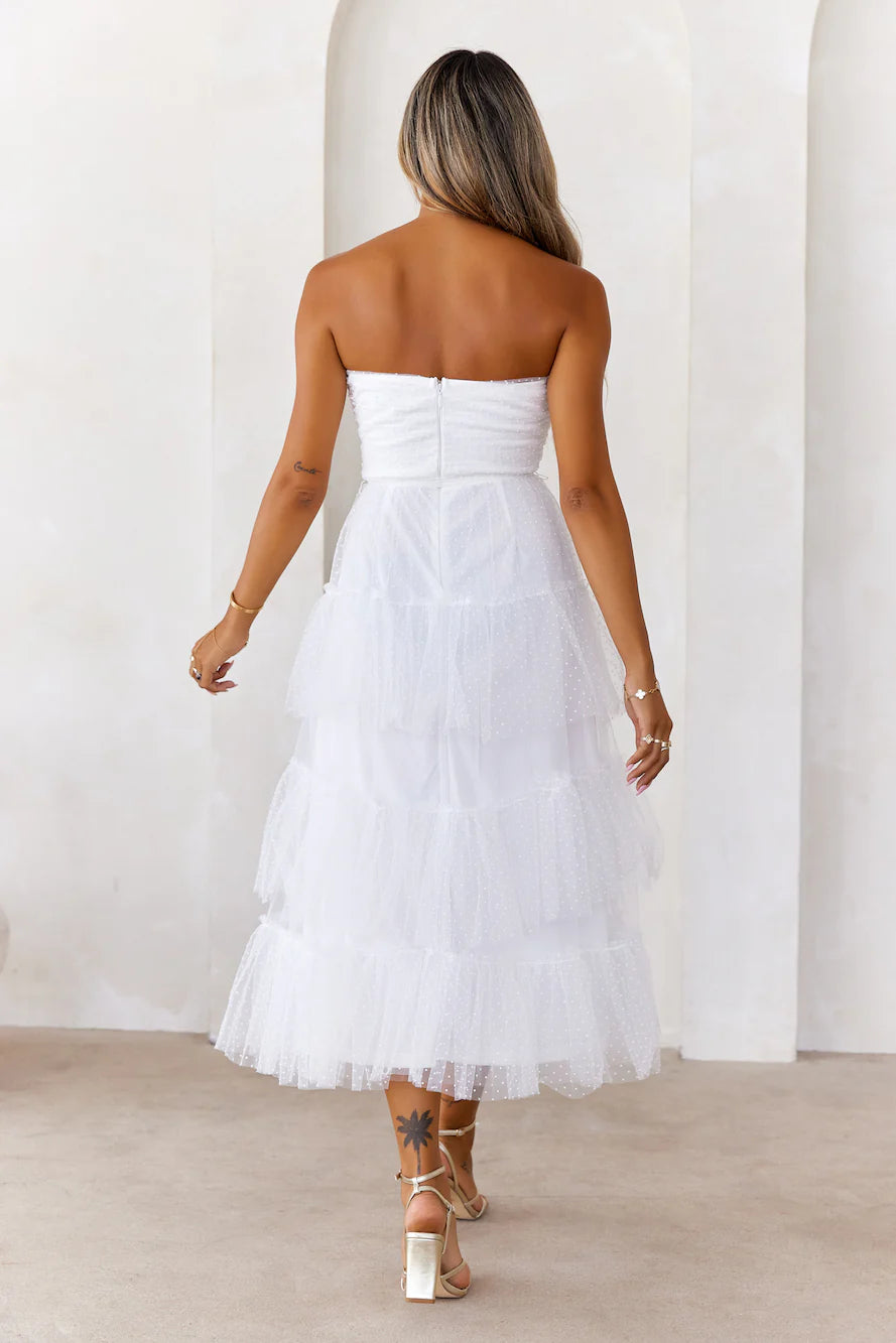 Refined Radiance Strapless Mesh Midi Dress Ivory