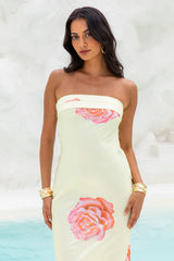 Enchanting Stories Strapless Satin Maxi Dress Yellow