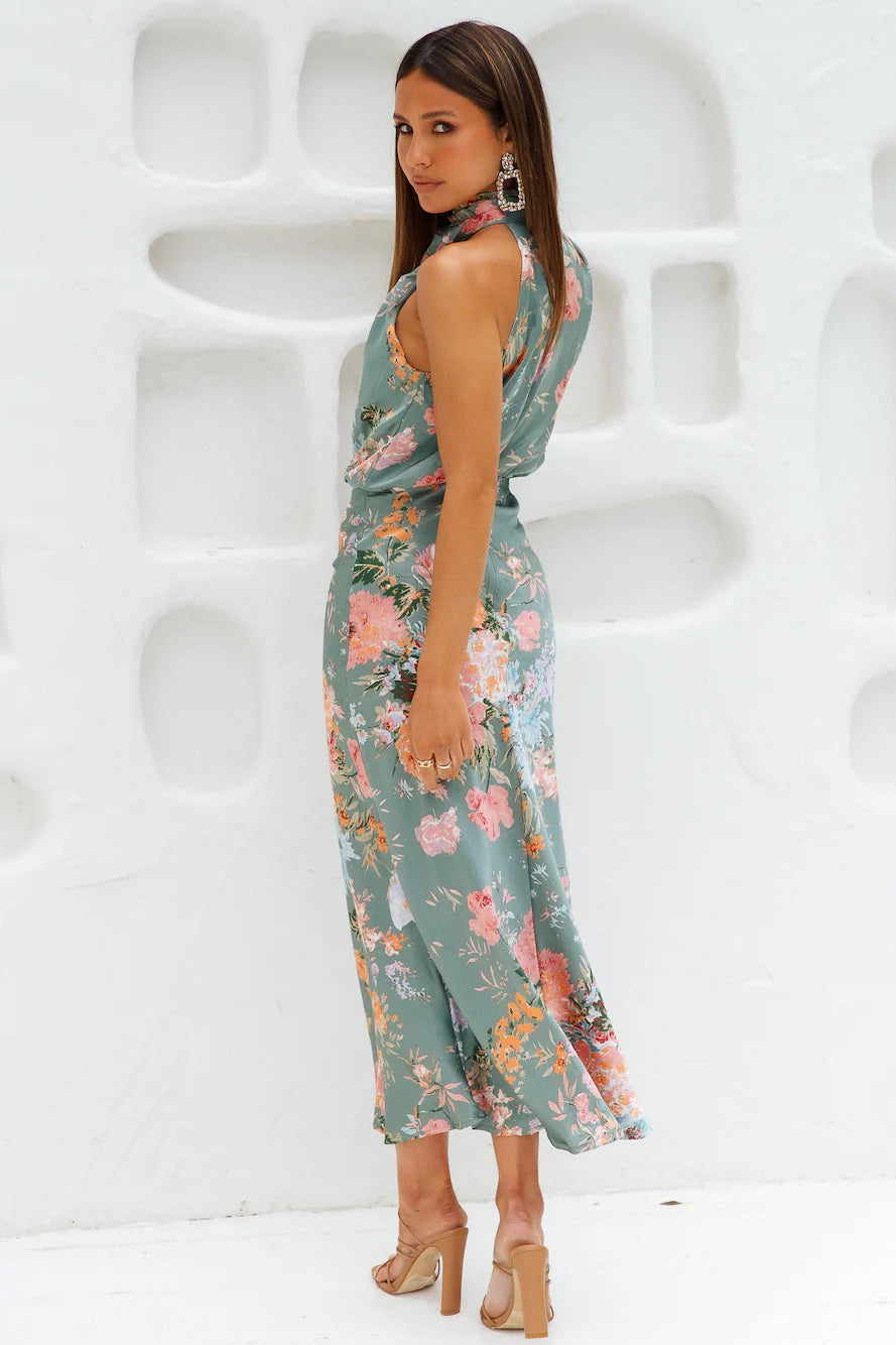 Switch Me Satin Maxi Dress Green