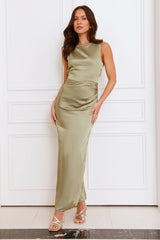 Twilight Affair Satin Maxi Dress Sage