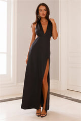 Until The Sun Rises Satin Maxi Dress Black
