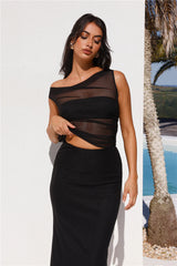 Surprise Parties Mesh Off Shoulder Top Black