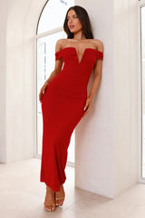 Seductive Shadows Off Shoulder Mesh Maxi Dress Burgundy