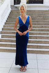 Subtle Splendor Satin Maxi Dress Blue