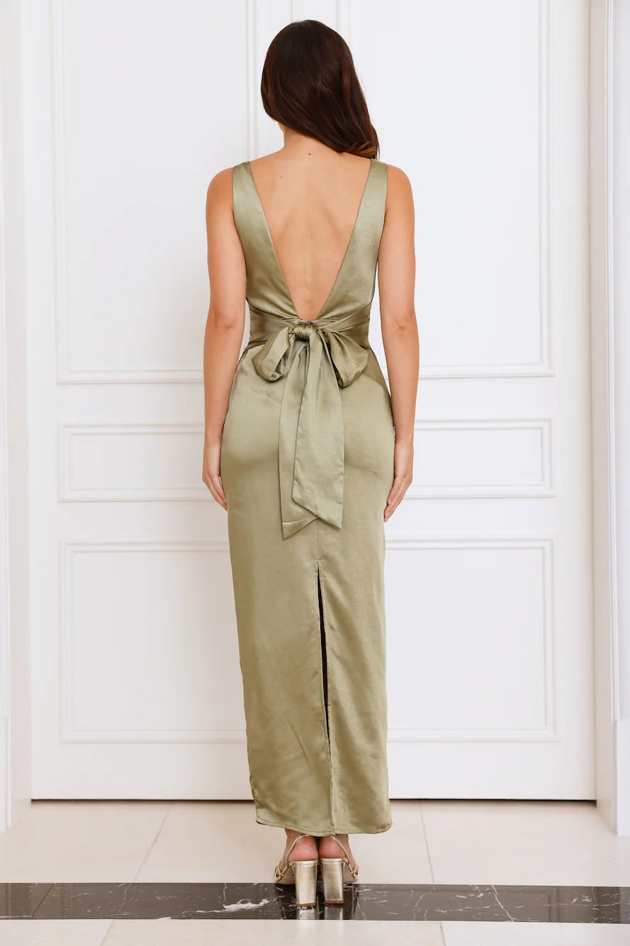 Twilight Affair Satin Maxi Dress Sage