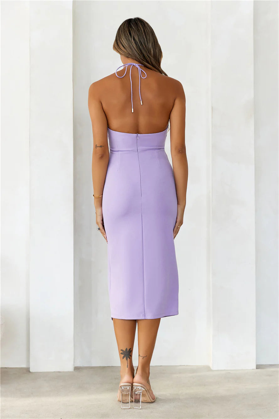 Stolen Attention Halter Midi Dress Lilac