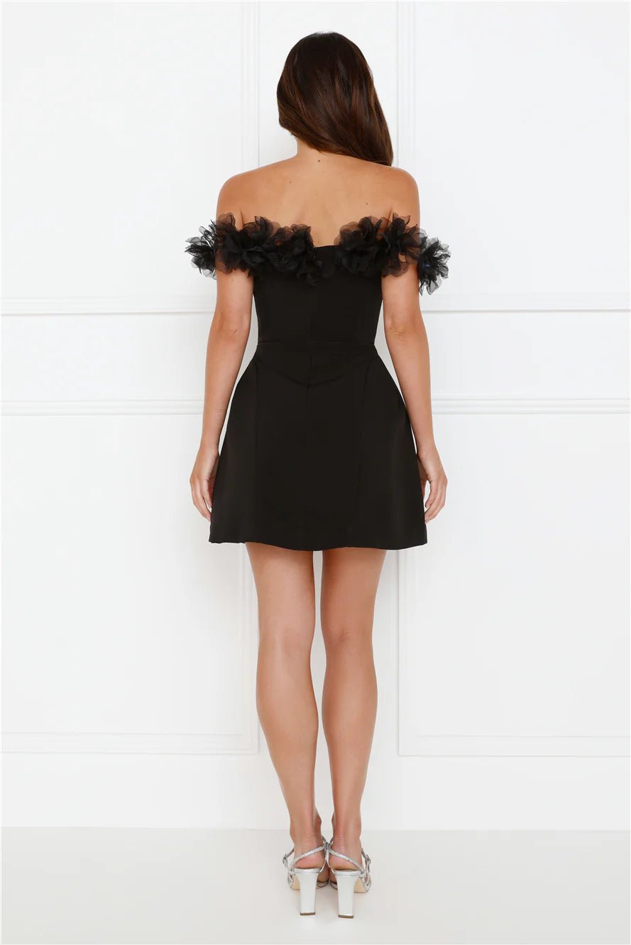 Twilight Tiaras Off Shoulder Mini Dress Black