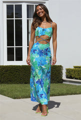 RUNAWAY Stelani Midi Dress Blue Floral
