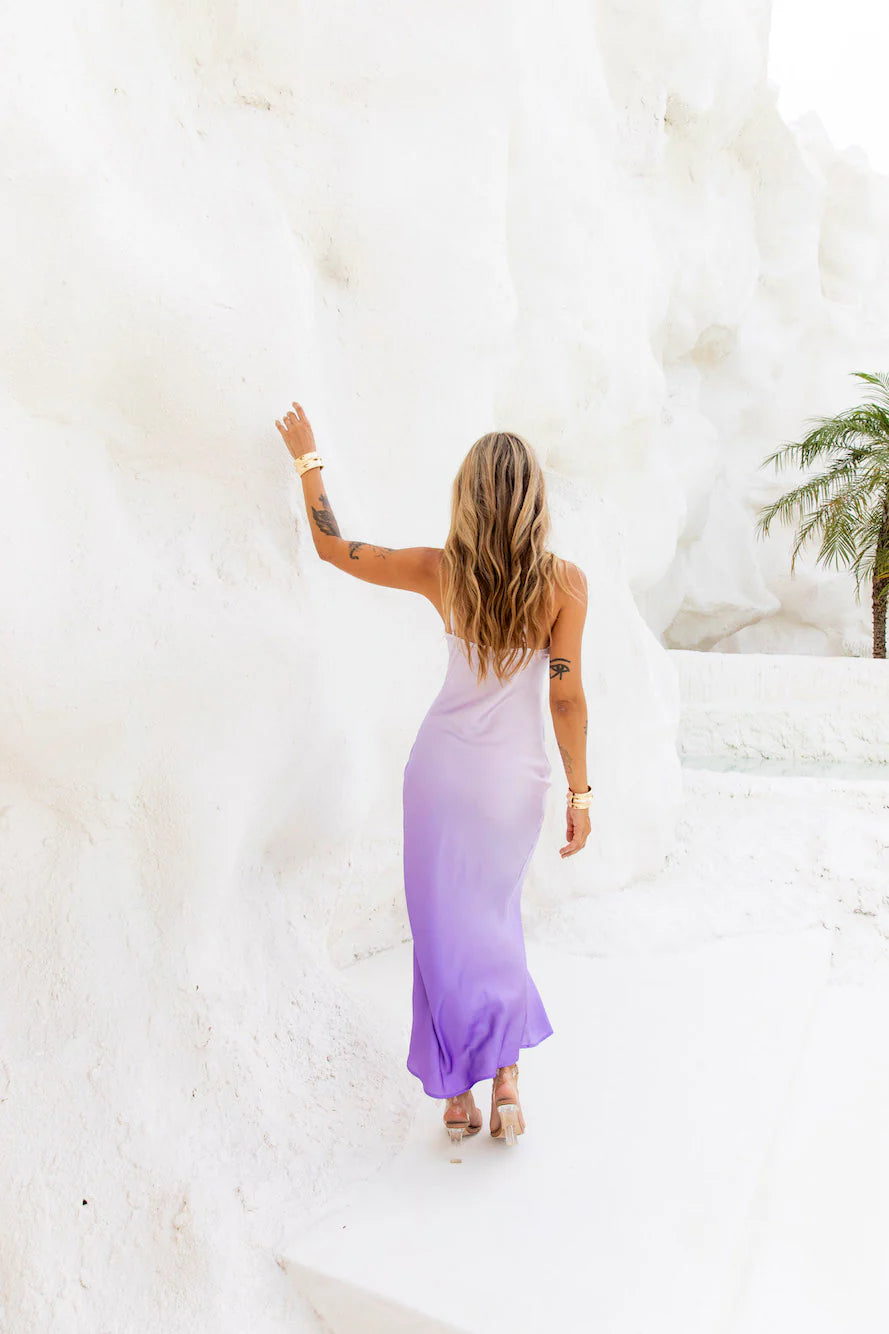 Sapphire Seascape Satin Maxi Dress Lilac