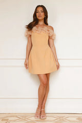 Twilight Tiaras Off Shoulder Mini Dress Peach