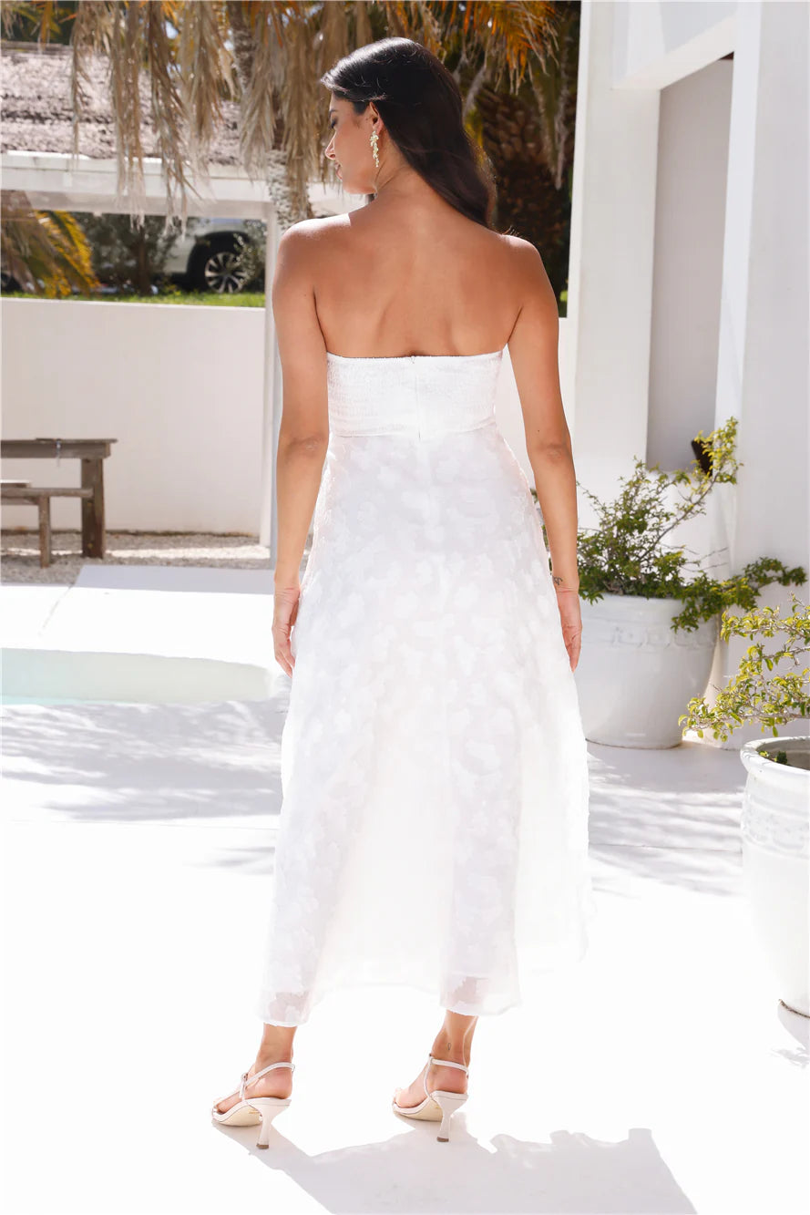 Talk About Yourself Strapless Maxi Dress White
