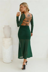 Grand Gesture Long Sleeve Mesh Maxi Dress Green