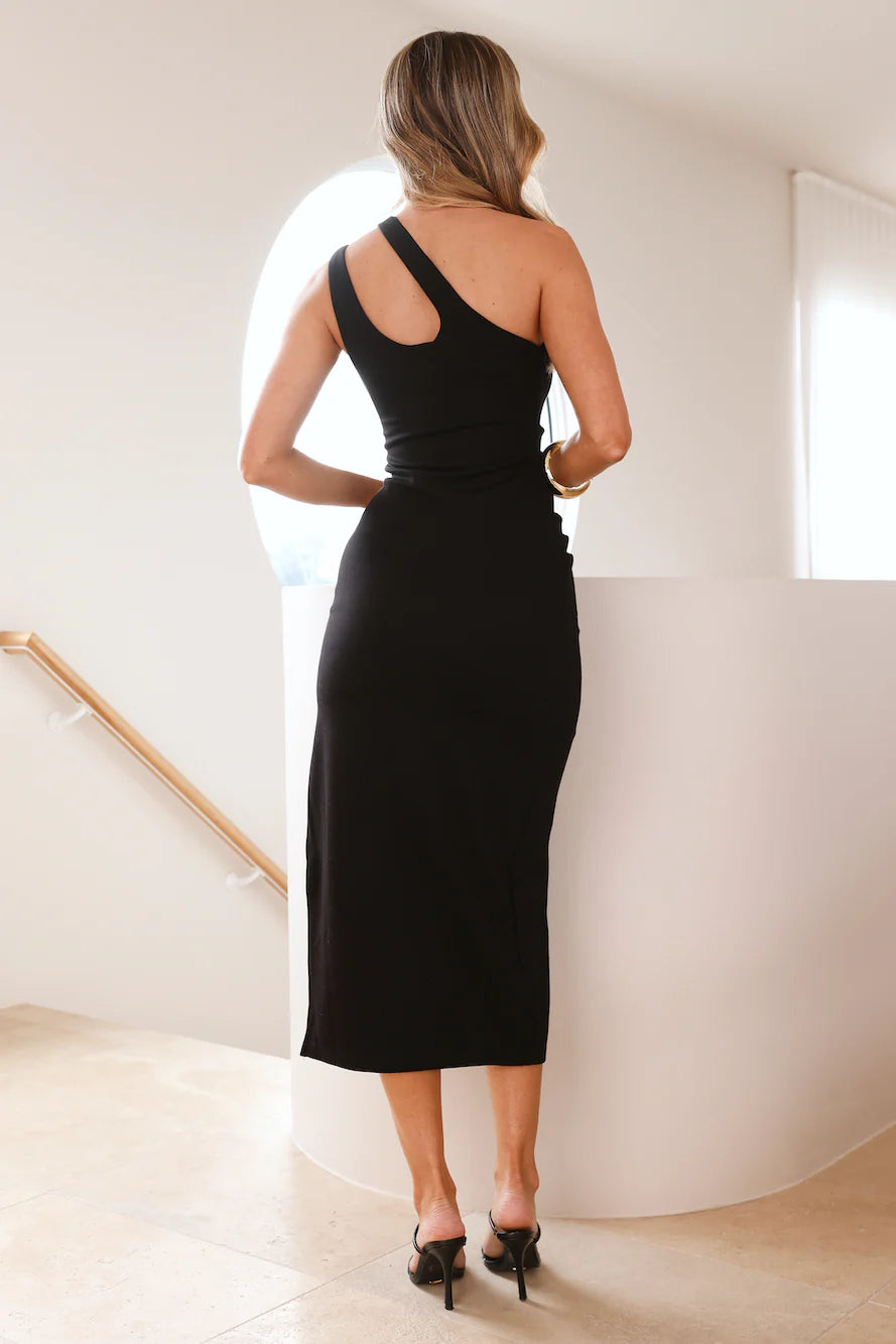 Beverly Hills One Shoulder Midi Dress Black