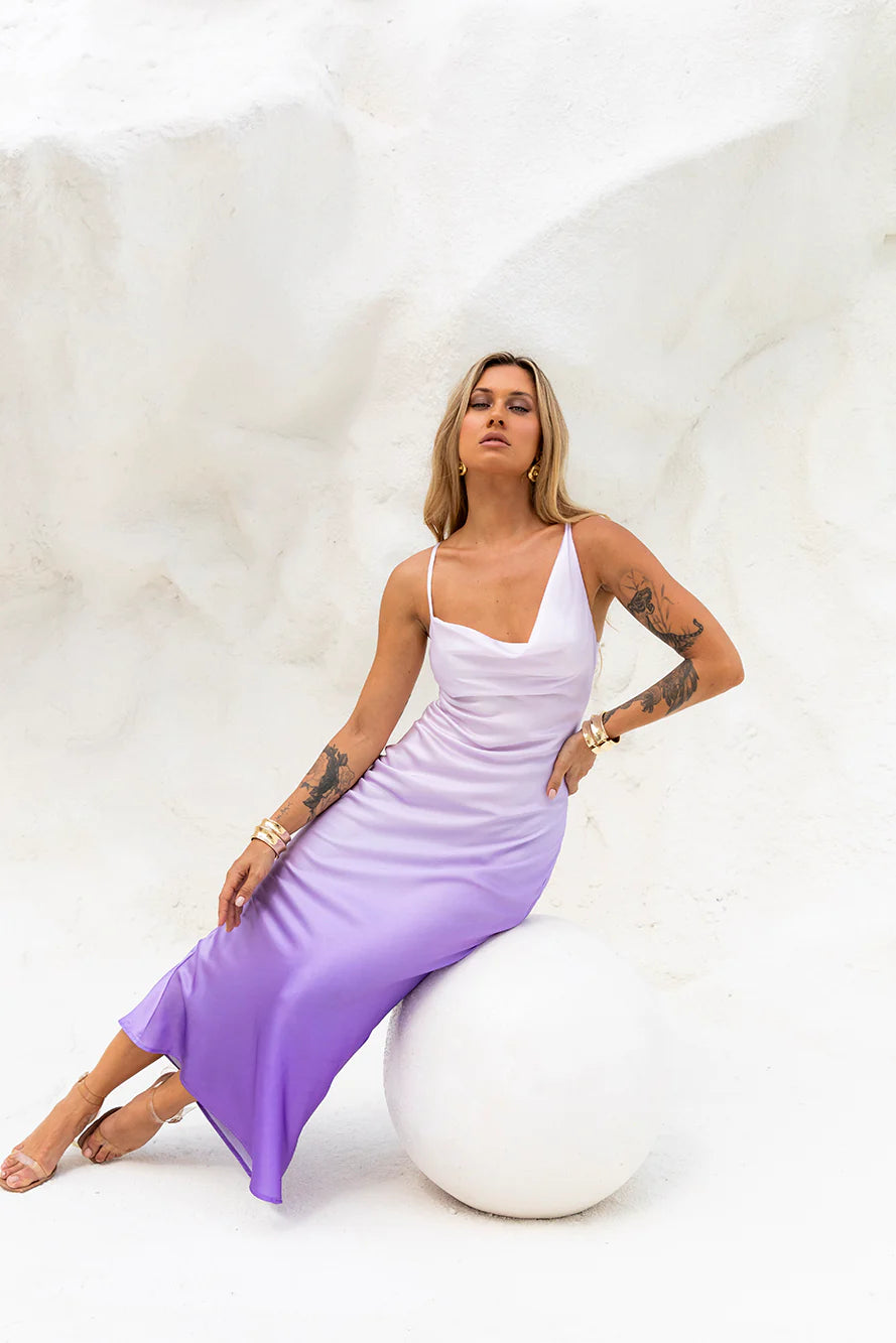 Sapphire Seascape Satin Maxi Dress Lilac