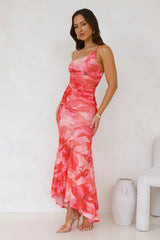Totally Fabulous One Shoulder Mesh Maxi Dress Print