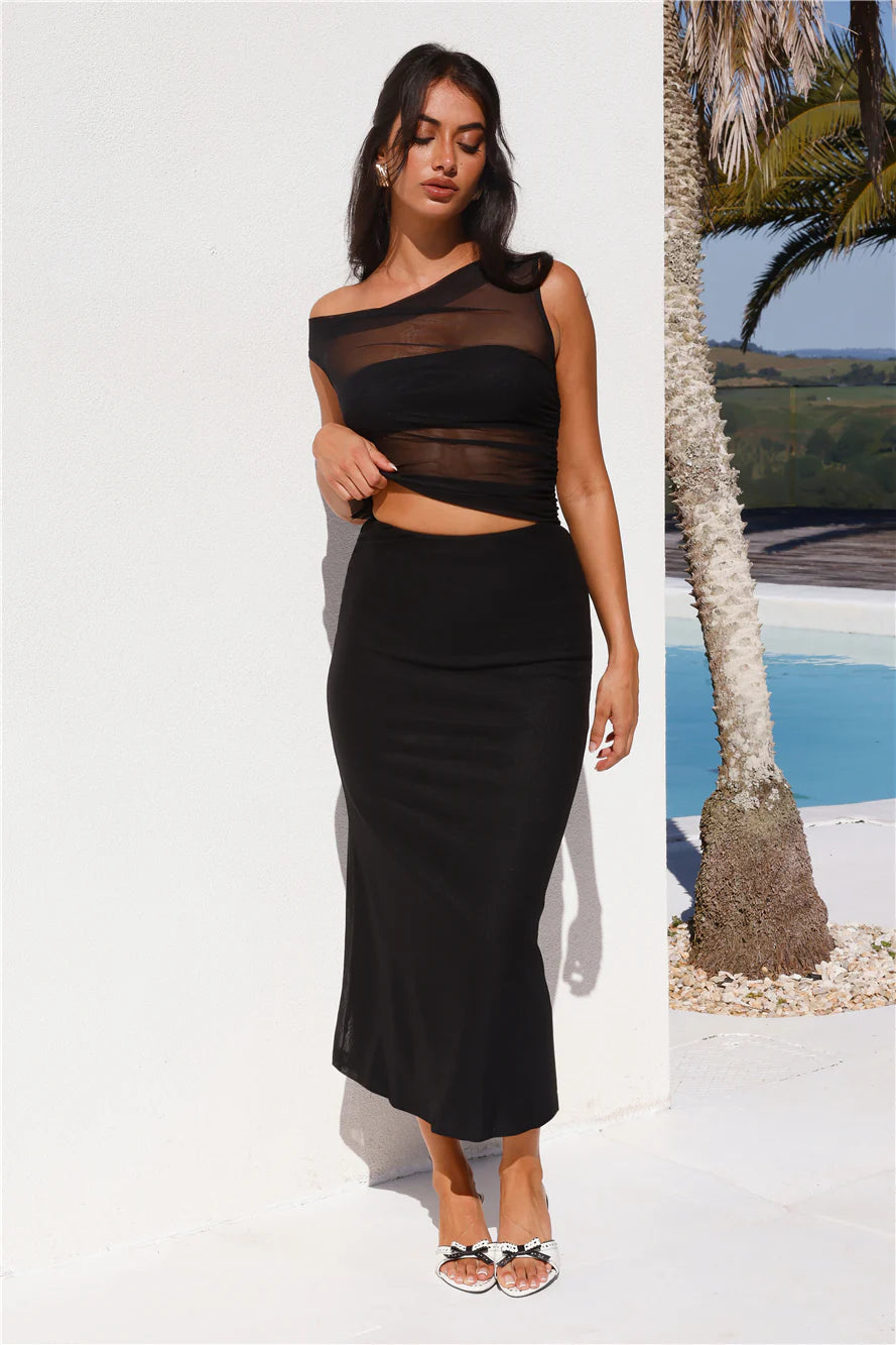 Surprise Parties Mesh Off Shoulder Top Black