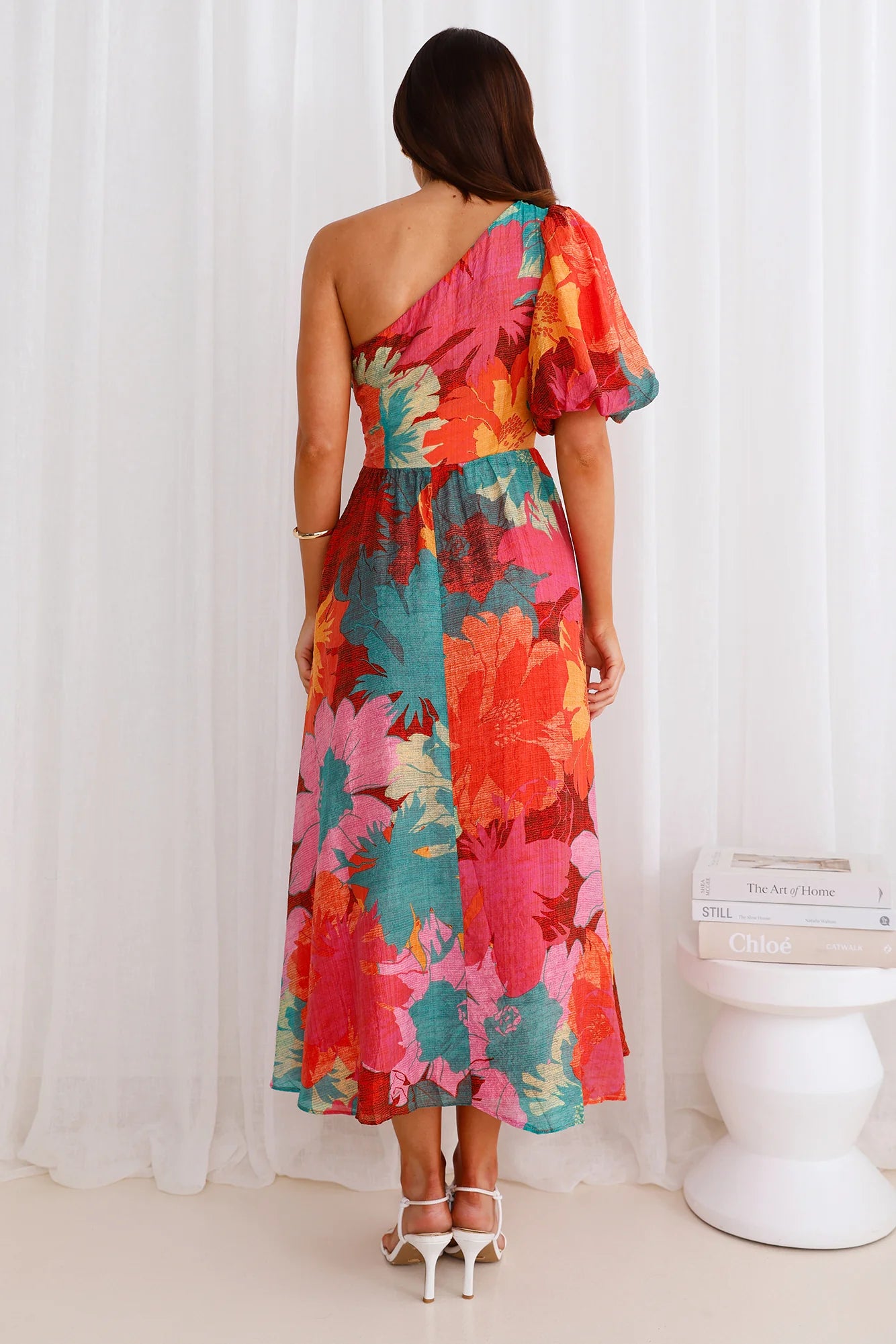 Palette Of Color One Shoulder Midi Dress Print