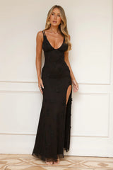 Sprinkle Daisies Mesh Maxi Dress Black