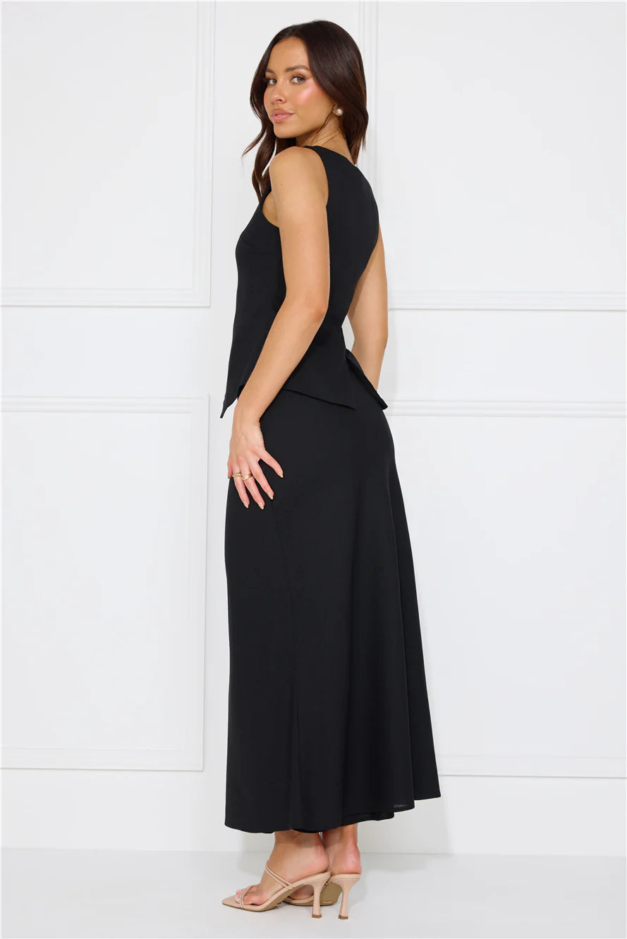 Days In Linen Blend Maxi Skirt Black
