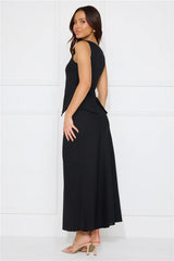 Days In Linen Blend Maxi Skirt Black
