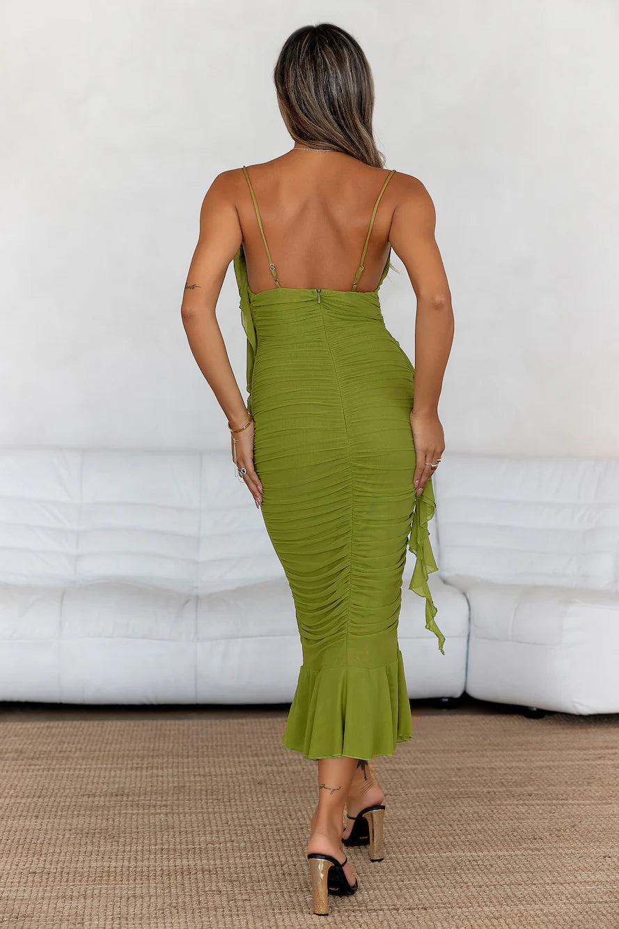 You're You Mesh Midi Dress Olive