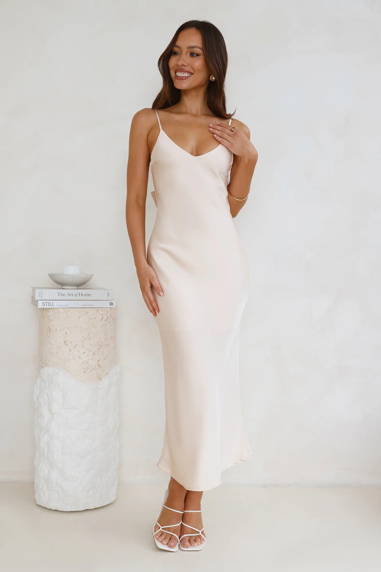 Sophisticated Satin Slip Midi Dress Champagne