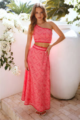 Cali Valley One Shoulder Crop Top Pink