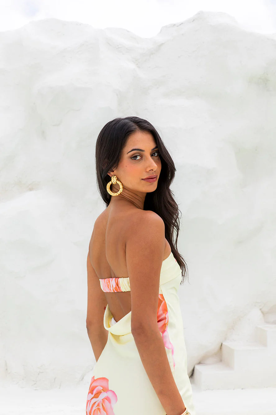 Enchanting Stories Strapless Satin Maxi Dress Yellow