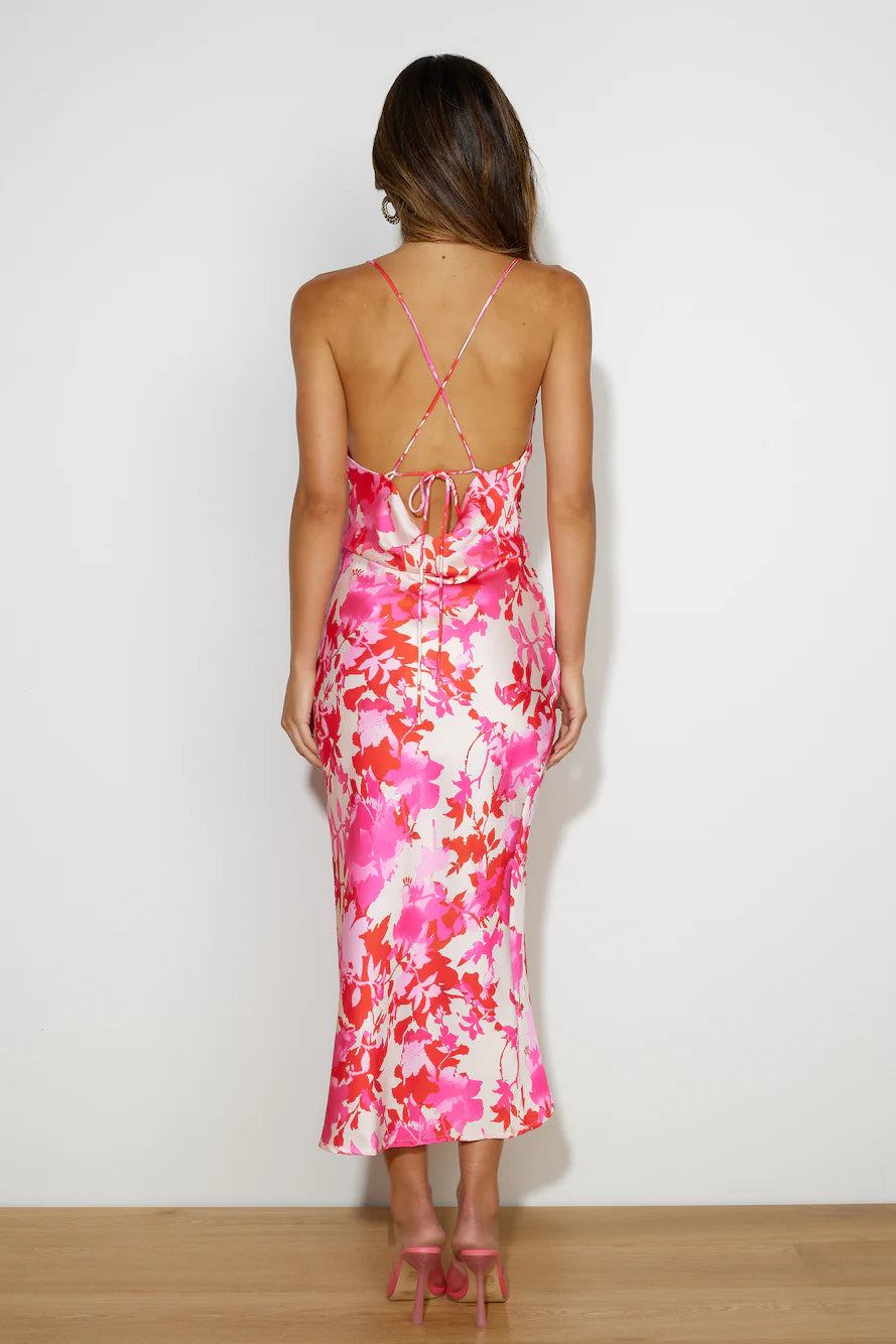 Style On The Street Satin Midi Dress Pink