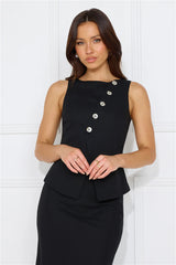 Days In Linen Blend Top Black