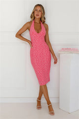 Sassy Socialite Halter Midi Dress Pink