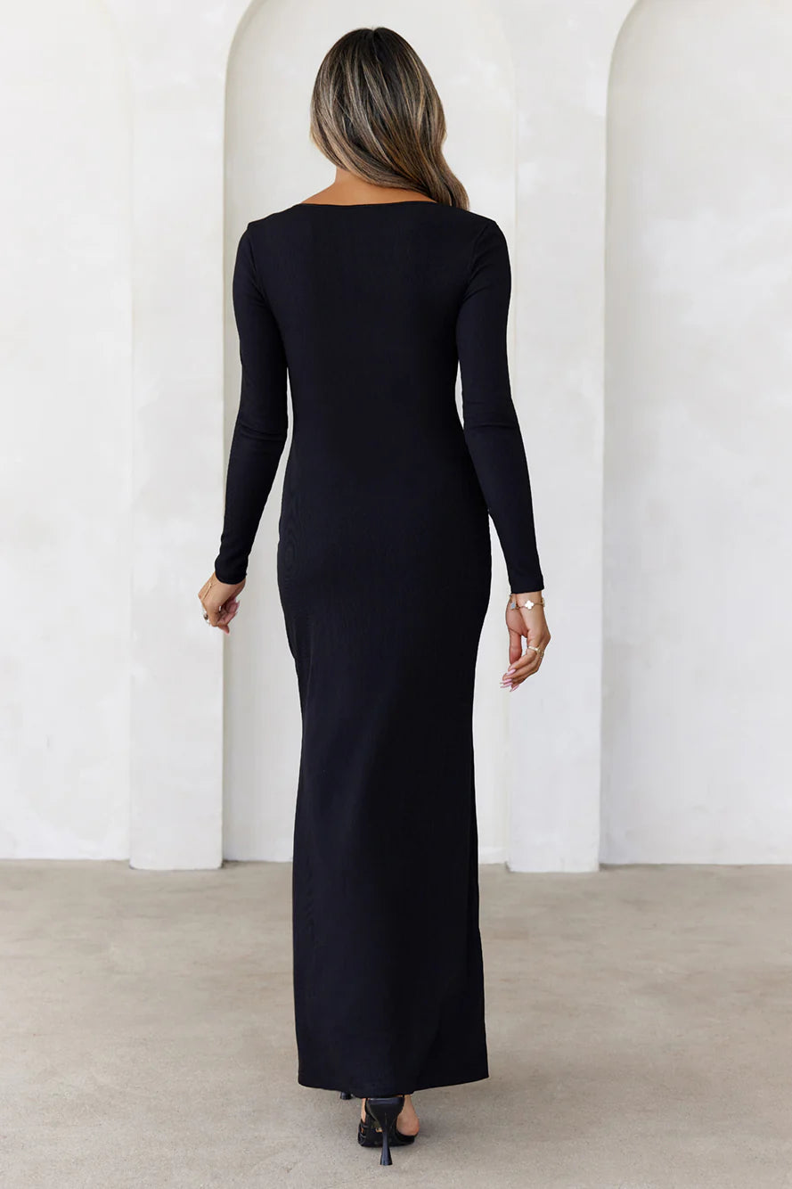 Your Style Guide Long Sleeve Maxi Dress Black