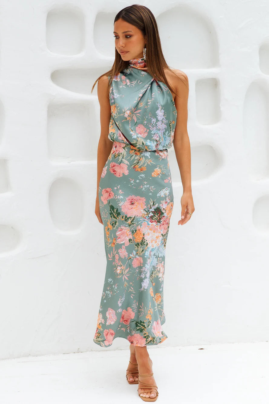 Switch Me Satin Maxi Dress Green