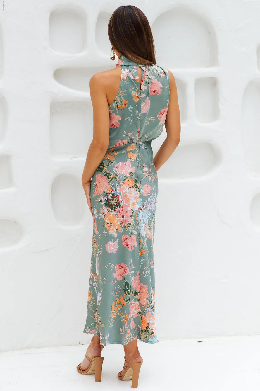 Switch Me Satin Maxi Dress Green
