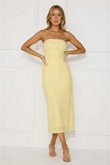 Tropical Tango Strapless Midi Dress Yellow