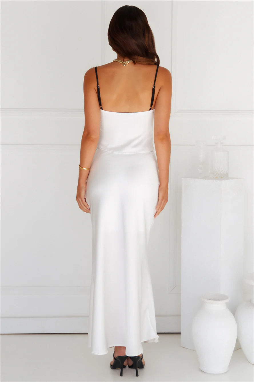 Enchanting Muse Satin Maxi Skirt White