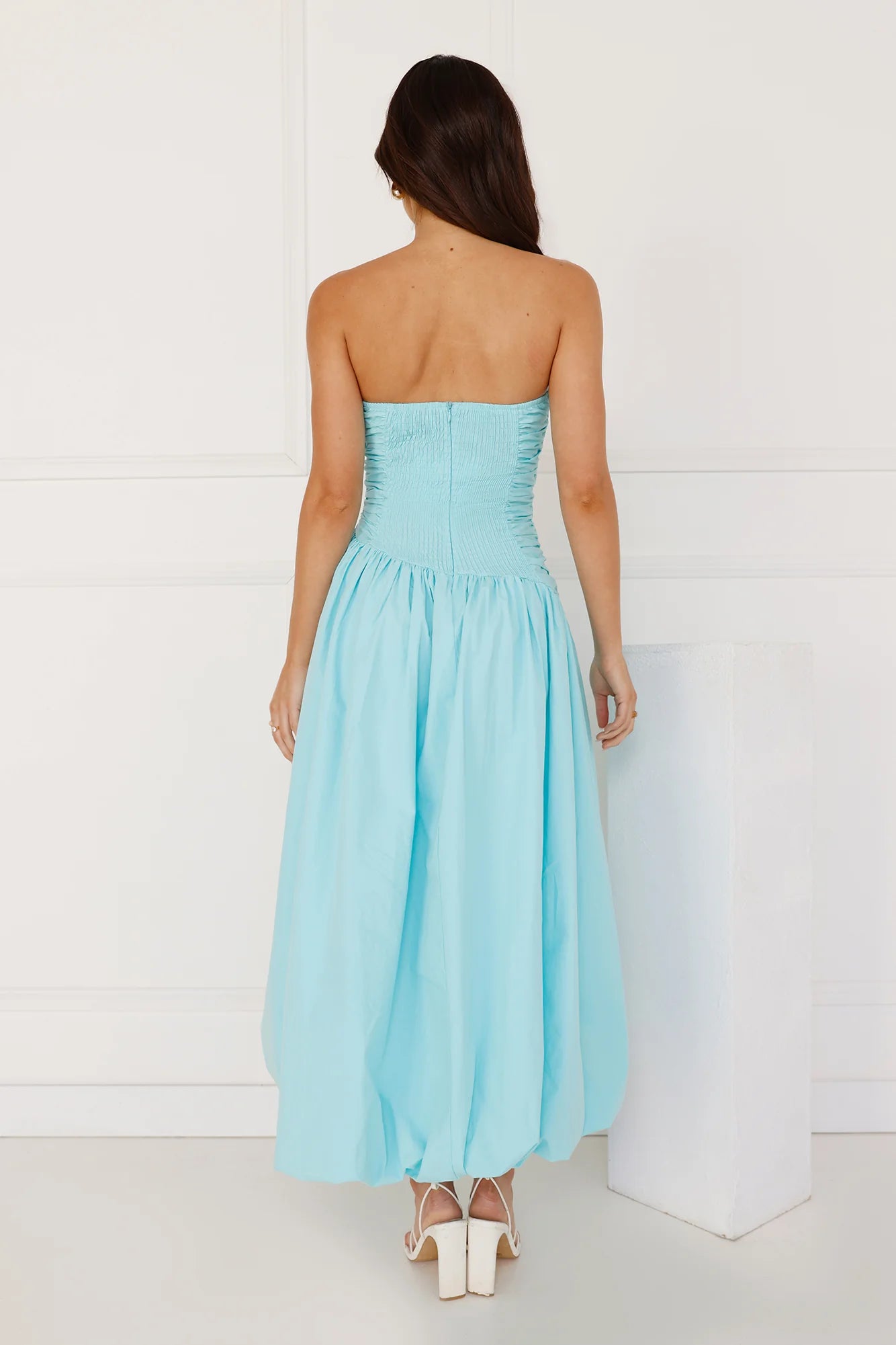 Wedded Romance Strapless Bubble Midi Dress Blue