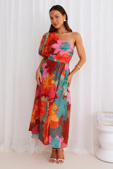Palette Of Color One Shoulder Midi Dress Print